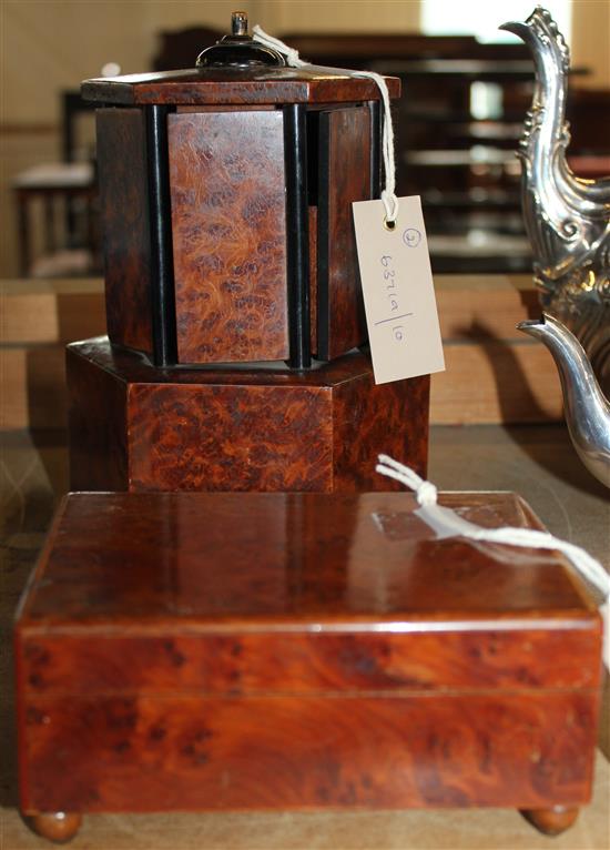 Novelty musical hexagonal cigarette dispenser & a yew musical box (both a.f.) (-)